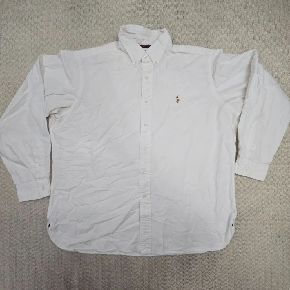 Polo Ralph Lauren Shirt Mens XL White Flesh Pony Button Up Down Long Sleeve